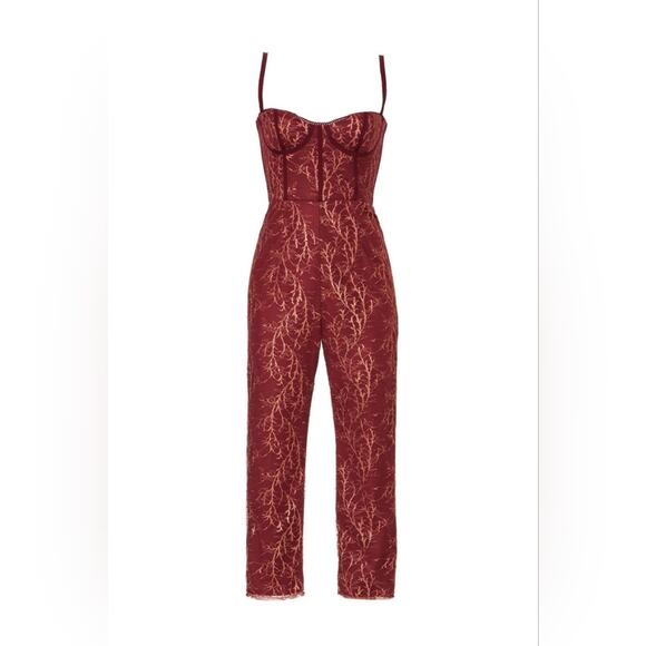 Rtr sz0 Katie May Venus Jumpsuit red wine lace gold shimmer metallic skinny 1 PC - Picture 4 of 13